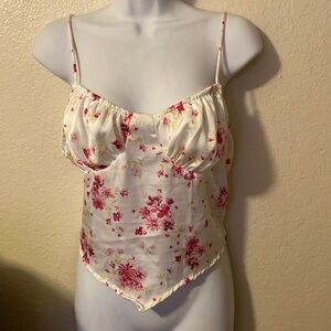 Rue 21 satiny floral spaghetti strap tank top white and pink